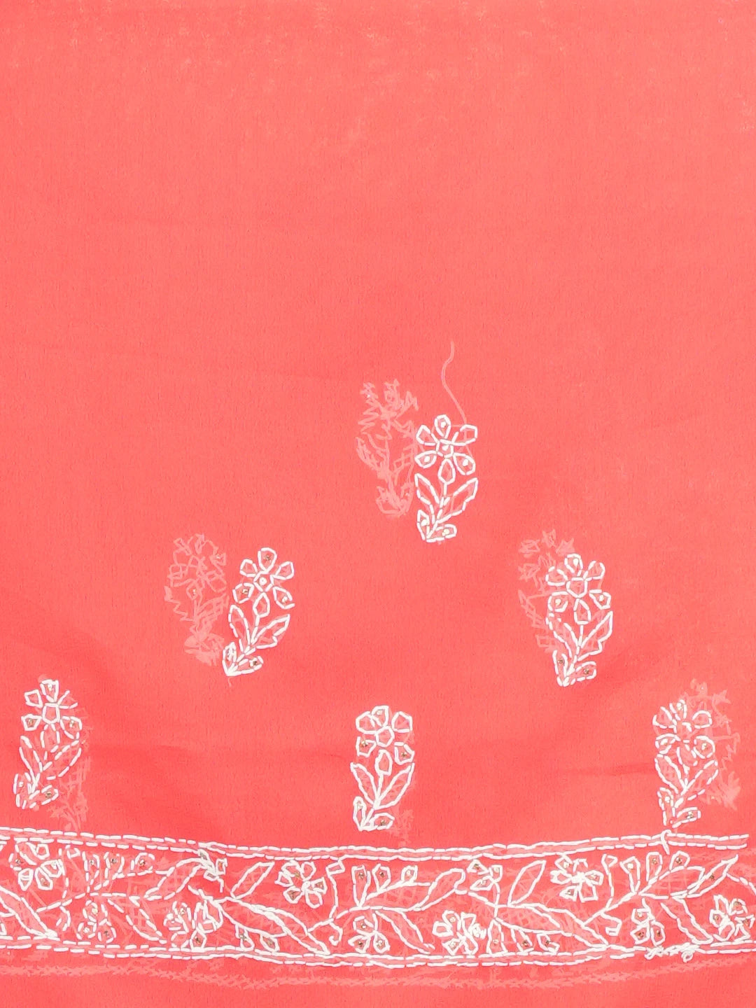 Ada Hand Embroidered Carrot Pink Faux Georgette Lucknowi Chikankari Saree and Blouse With Muqaish Work 01A378287