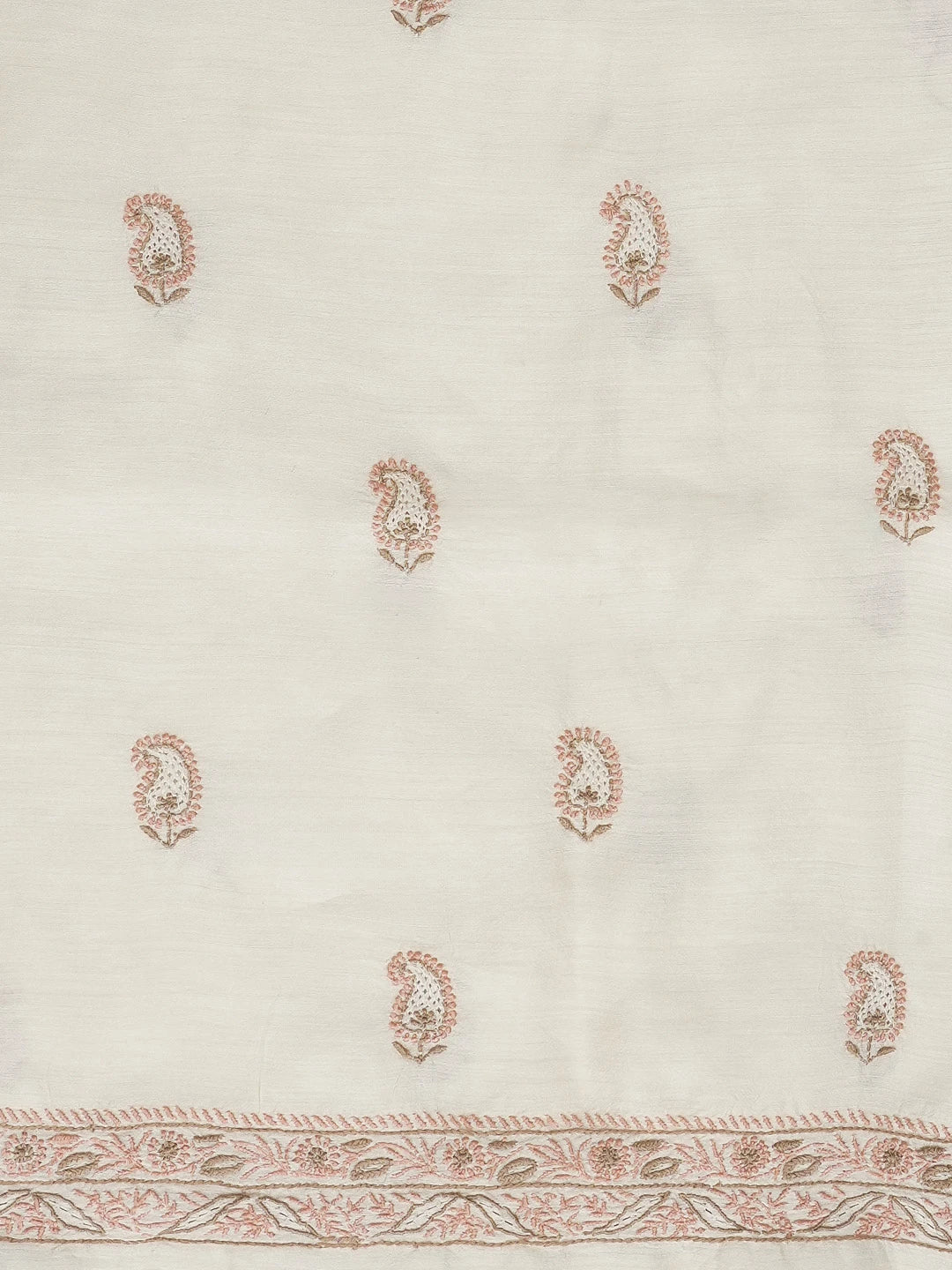 Ada Hand Embroidered Fawn Moonga Silk Lucknowi Chikankari Unstitched Kurta Dupatta Set 01A612242