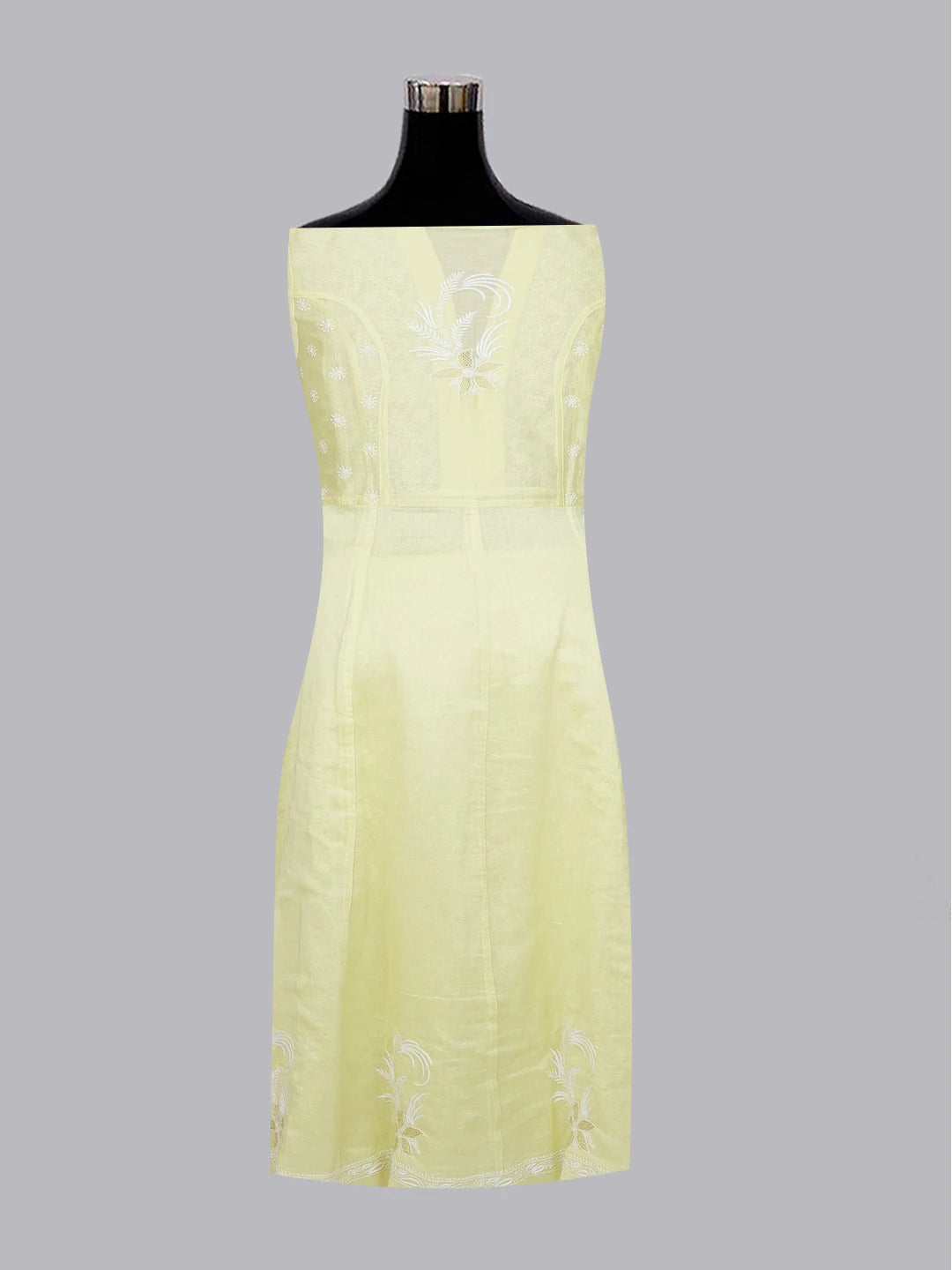 Ada Hand Embroidered Lemon Chanderi Lucknowi Chikankari Semi Stitched Anarkali Kurta Dupatta Set 01A215962