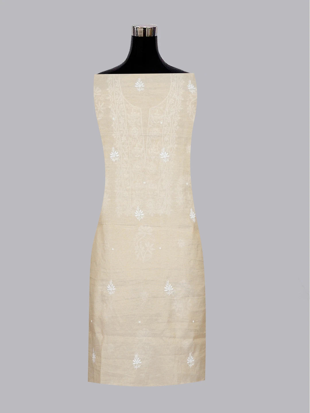 Ada Hand Embroidered Fawn Tissue Lucknowi Chikankari Unstitched Kurta Dupatta Set With Pearl Work 01A614209