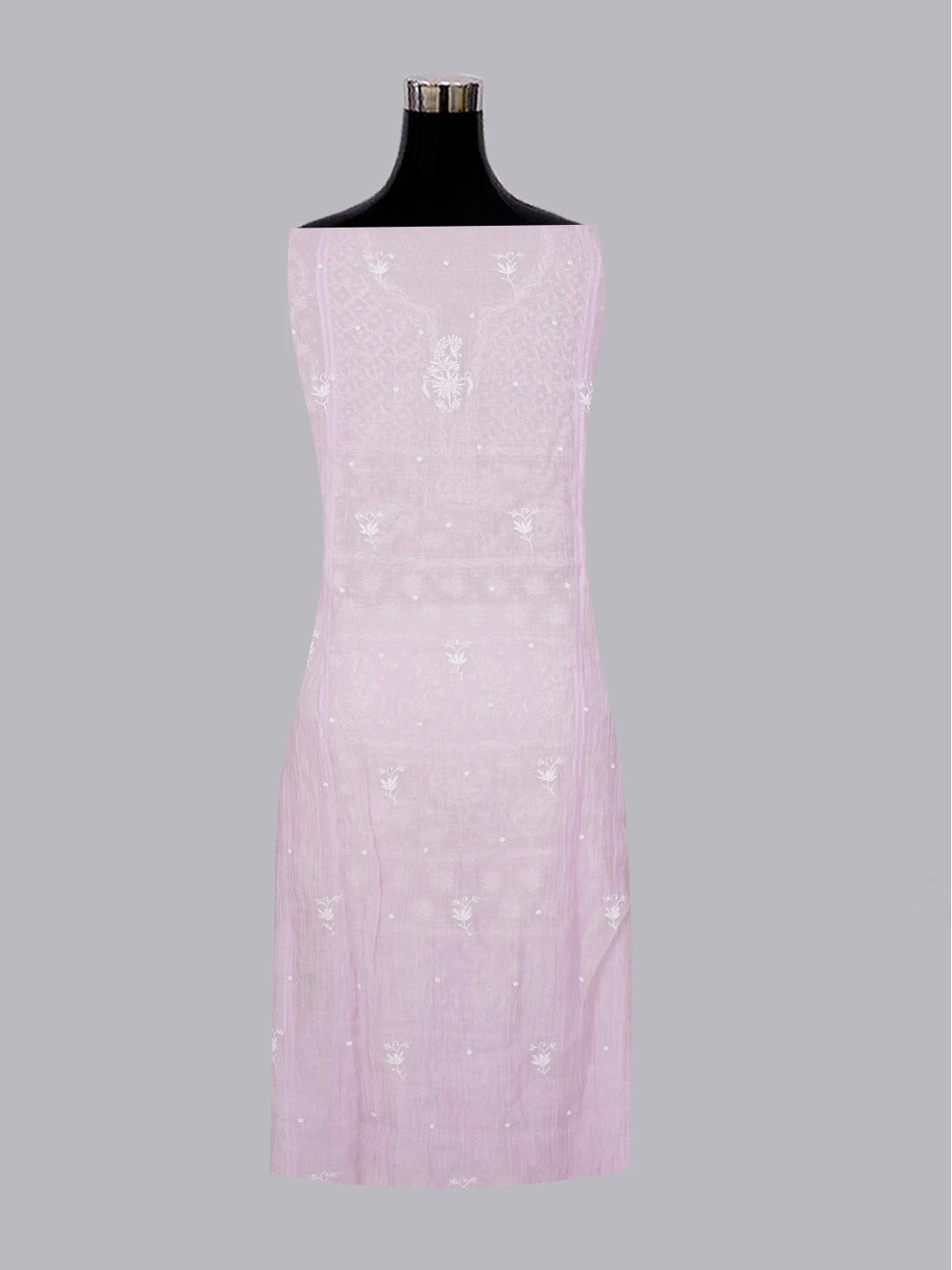 Ada Hand Embroidered Lavender Chanderi Lucknowi Chikankari Unstitched Kurta Dupatta Set With Pearl Work 01A583561