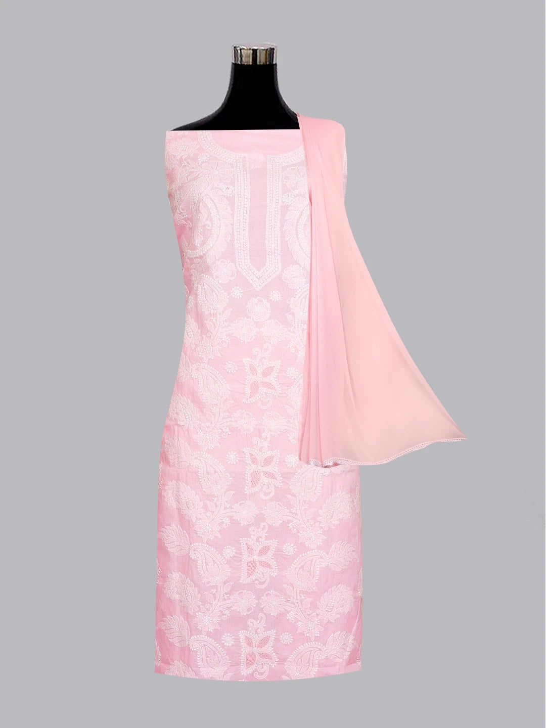 Ada Hand Embroidered Pink Cotton Lucknowi Chikankari Unstitched Suit Piece 01A592258