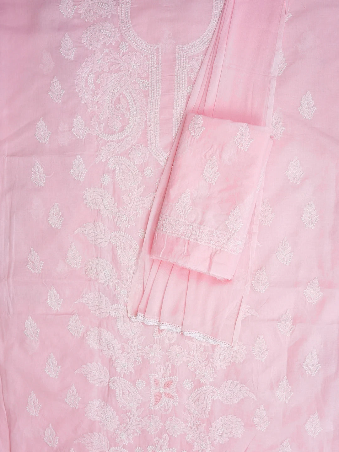 Ada Hand Embroidered Pink Cotton Lucknowi Chikankari Unstitched Suit Piece 01A592258