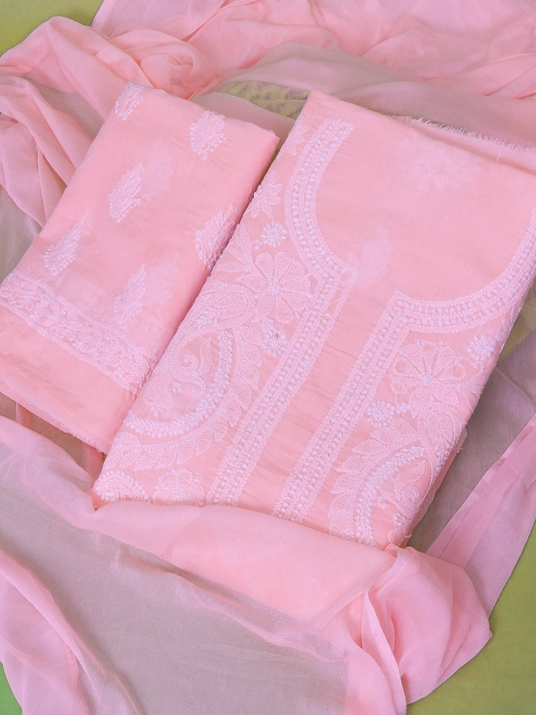 Ada Hand Embroidered Pink Cotton Lucknowi Chikankari Unstitched Suit Piece 01A592258