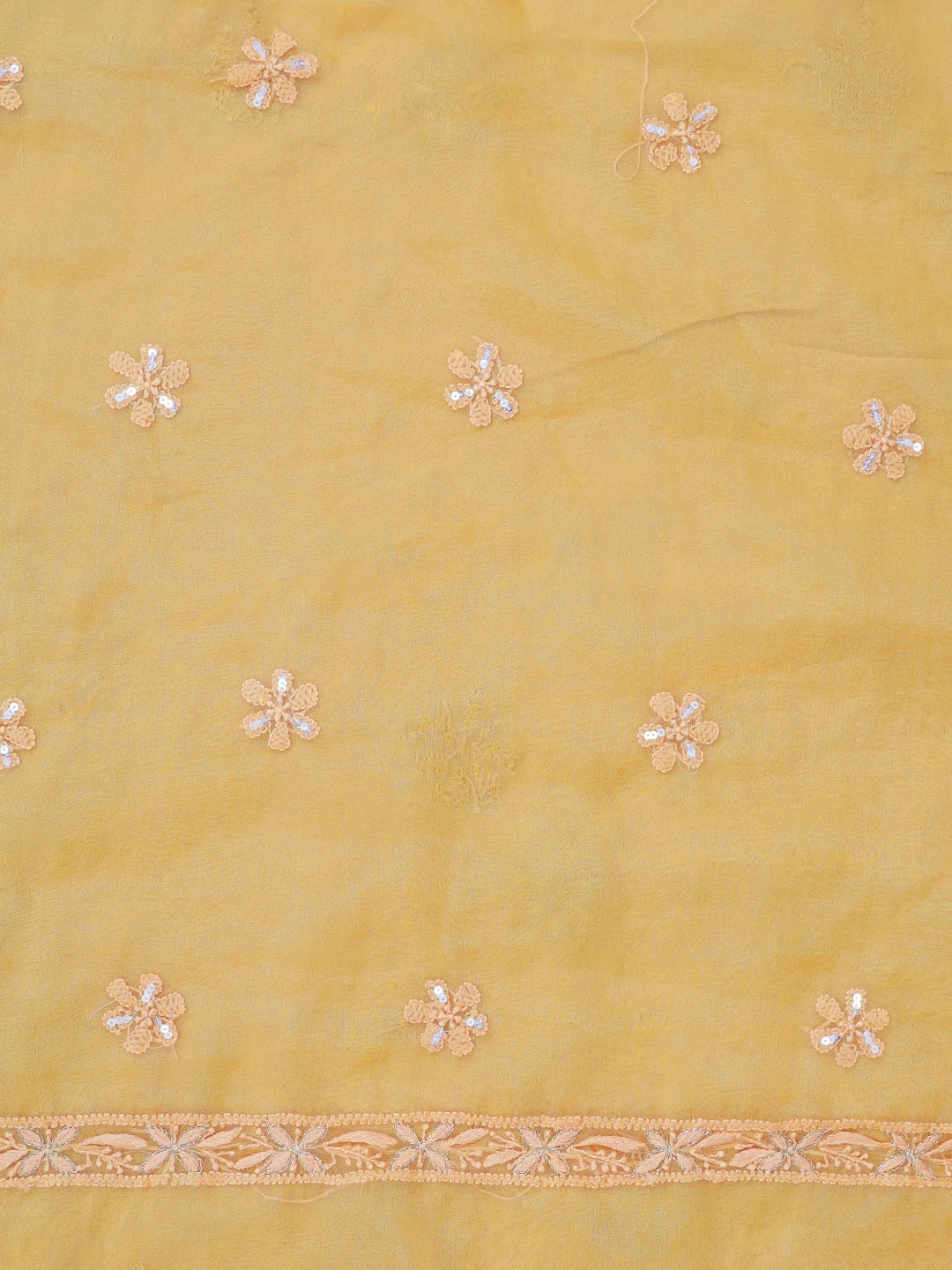 Ada Hand Embroidered Mustard Organza Lucknowi Chikankari Unstitched Kurta Dupatta Set With Sequinned Work 01A211459