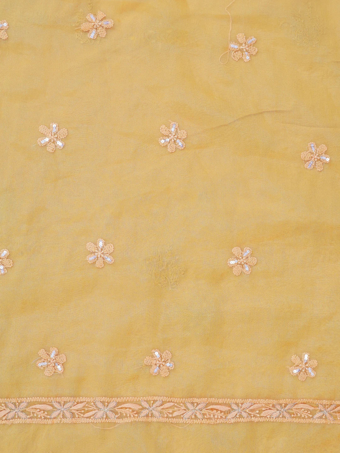 Ada Hand Embroidered Mustard Organza Lucknowi Chikankari Unstitched Kurta Dupatta Set With Sequinned Work 01A211459