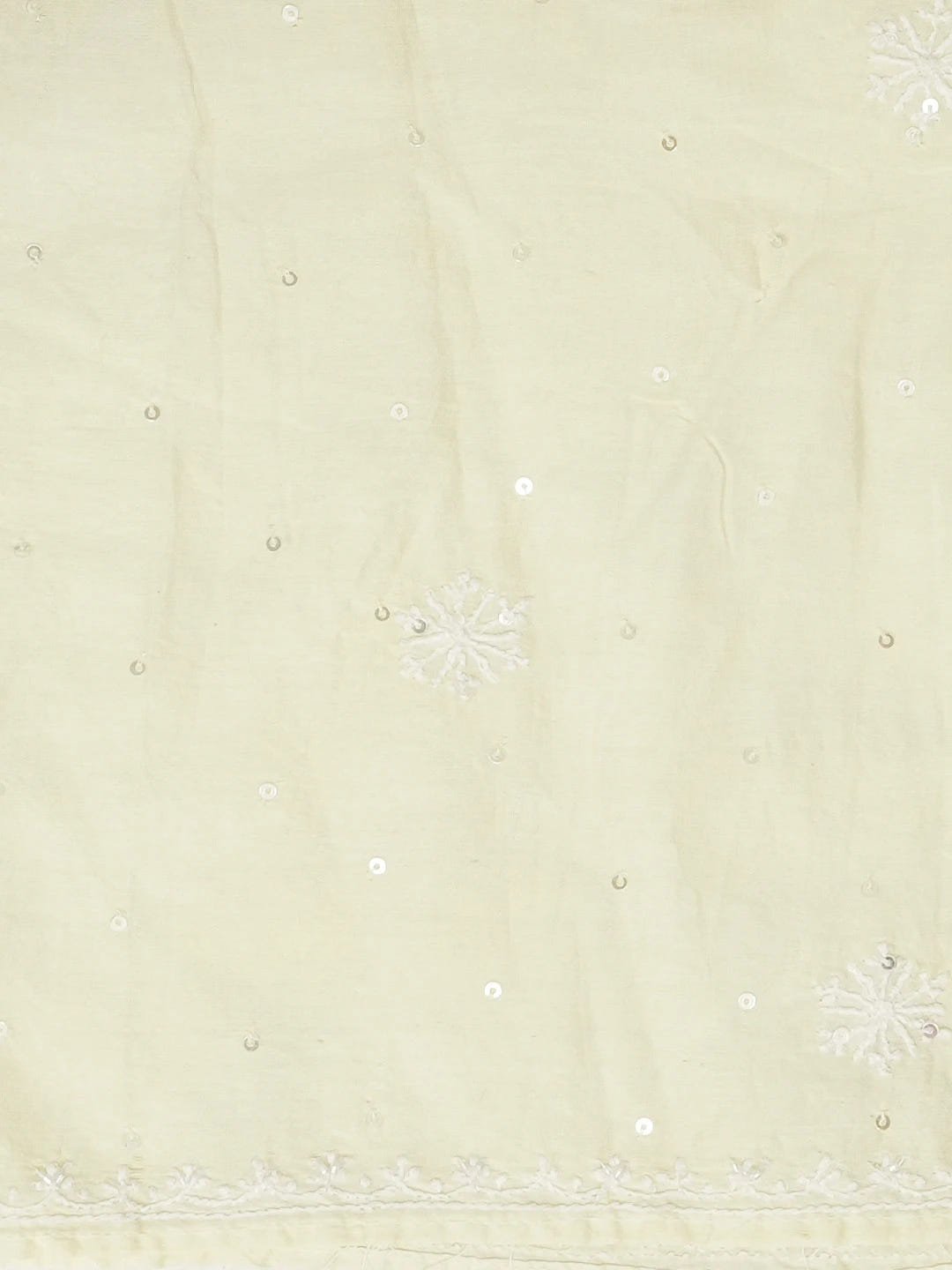 Ada Hand Embroidered Lemon Chanderi Lucknowi Chikankari Unstitched Kurta Dupatta Set With Sequinned Work 01A361709