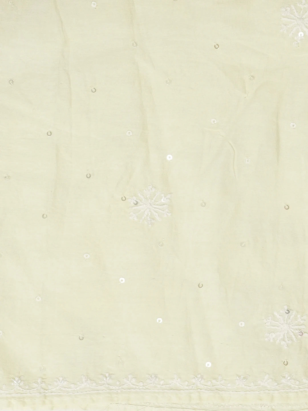 Ada Hand Embroidered Lemon Chanderi Lucknowi Chikankari Unstitched Kurta Dupatta Set With Sequinned Work 01A361709