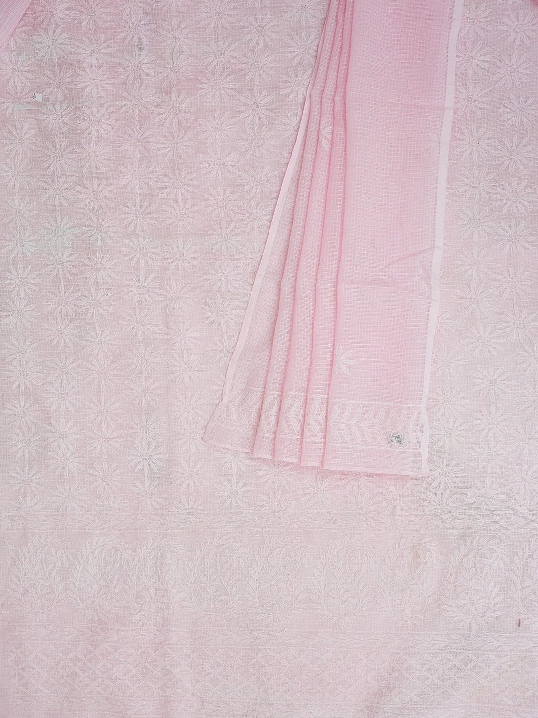 Ada Hand Embroidered Pink Kota Lucknowi Chikankari Unstitched Kurta Dupatta Set 01A603310
