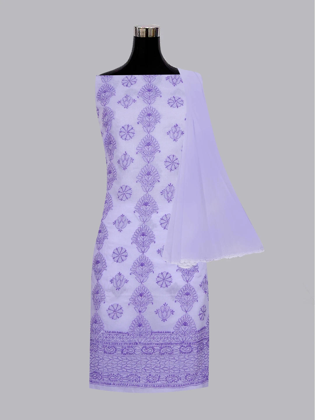Ada Hand Embroidered Mauve Cotton Lucknowi Chikankari Unstitched Suit Piece 01A614363