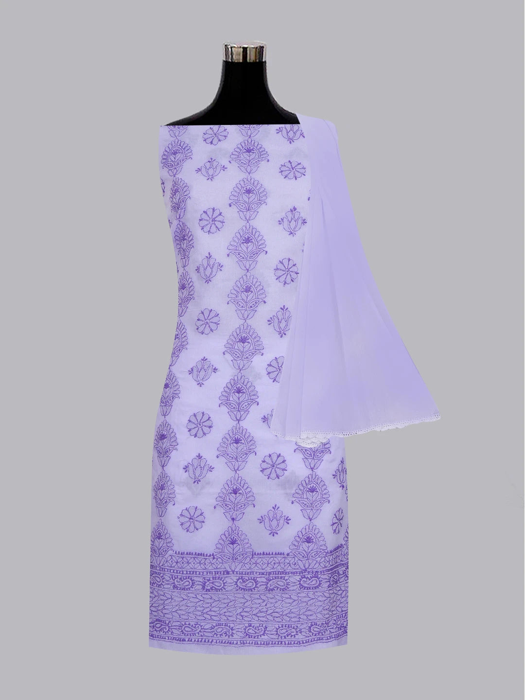 Ada Hand Embroidered Mauve Cotton Lucknowi Chikankari Unstitched Suit Piece 01A614363