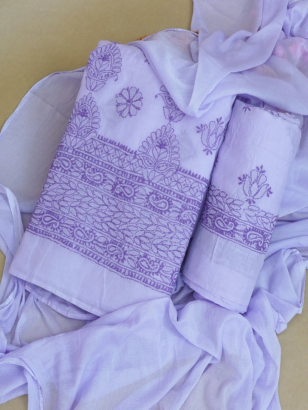 Ada Hand Embroidered Mauve Cotton Lucknowi Chikankari Unstitched Suit Piece 01A614363