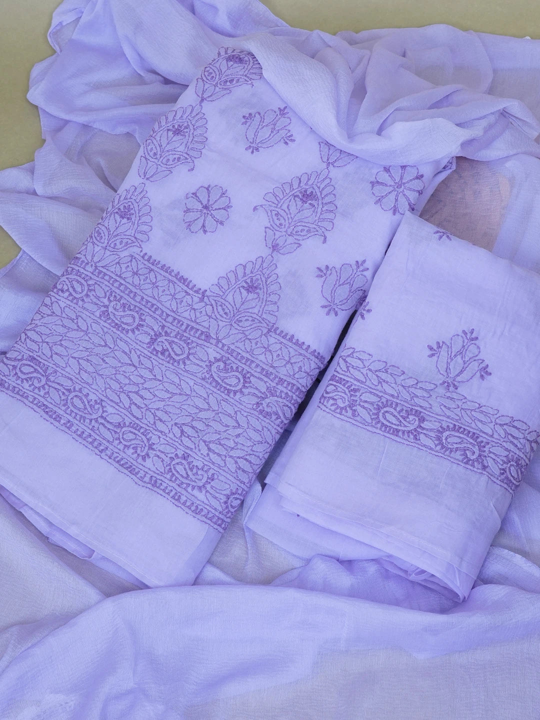Ada Hand Embroidered Mauve Cotton Lucknowi Chikankari Unstitched Suit Piece 01A614363