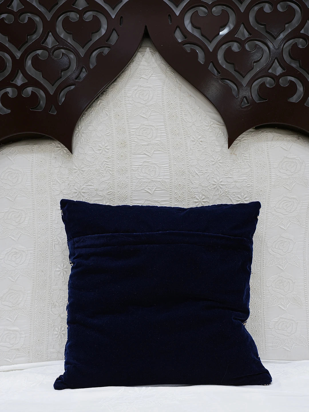 Ada Hand Embroidered Navy Blue Velvet Lucknowi Chikankari Cushion Cover 01A605317