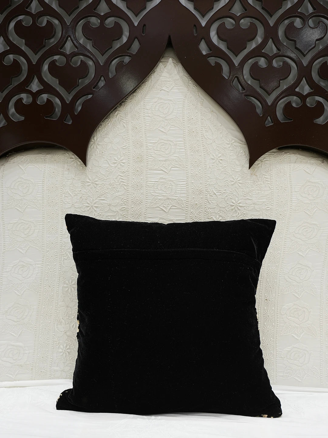 Ada Hand Embroidered Black Velvet Lucknowi Chikankari Cushion Cover 01A622889