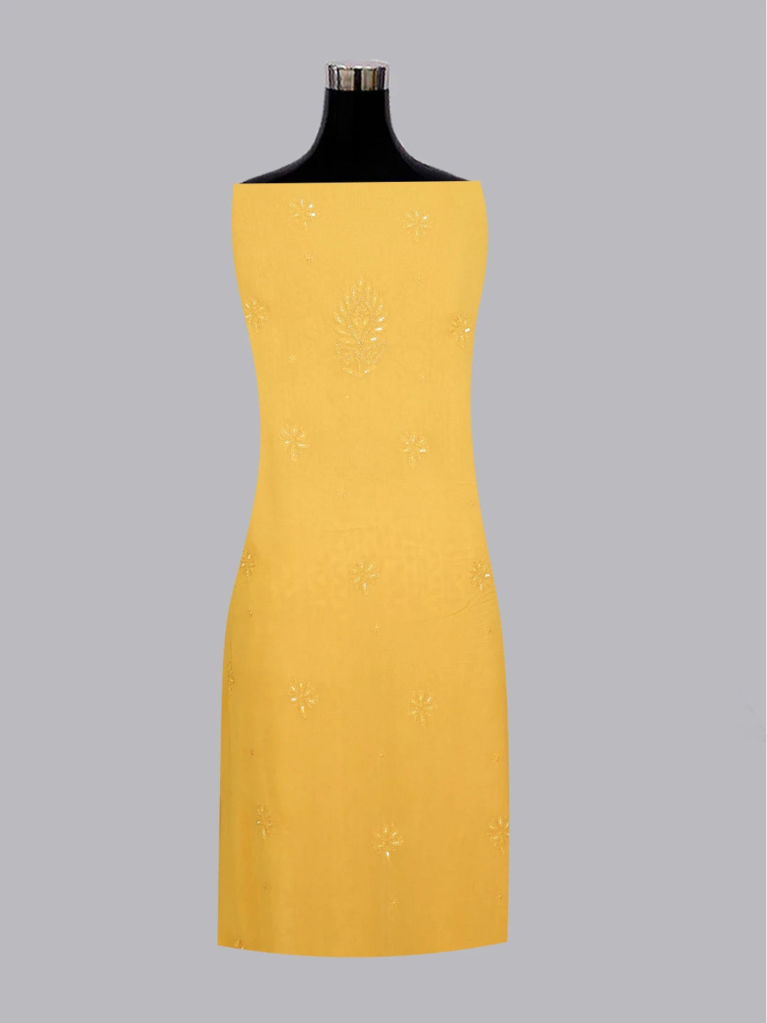 Ada Hand Embroidered Mustard Viscose Georgette Lucknowi Chikankari Unstitched Kurta Dupatta Set With Sequinned Work 01A594221