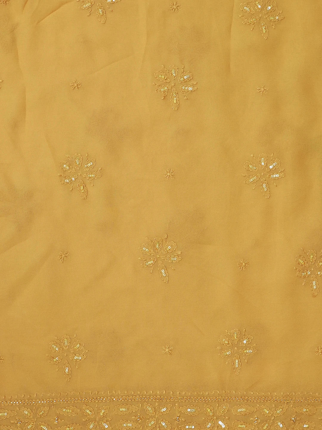Ada Hand Embroidered Mustard Viscose Georgette Lucknowi Chikankari Unstitched Kurta Dupatta Set With Sequinned Work 01A594221