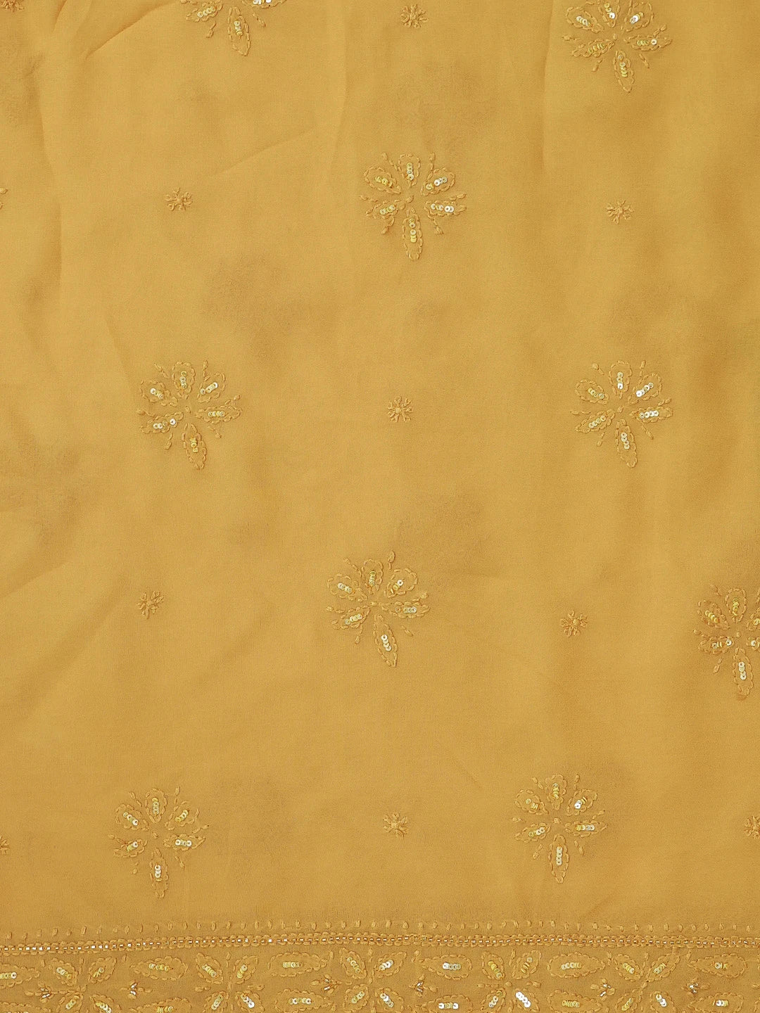 Ada Hand Embroidered Mustard Viscose Georgette Lucknowi Chikankari Unstitched Kurta Dupatta Set With Sequinned Work 01A594221