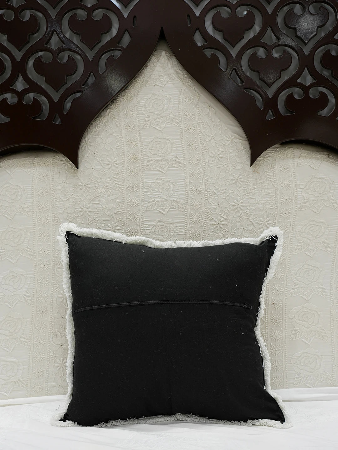 Ada Hand Embroidered Black Cotton Lucknowi Chikankari Cushion Cover With Zari Work A011116