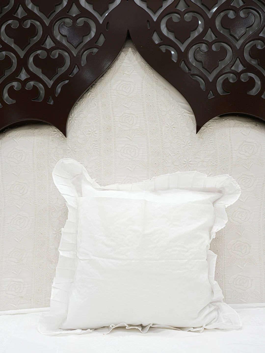 Ada Hand Embroidered White Cotton Lucknowi Chikankari Cushion Cover 01A562896