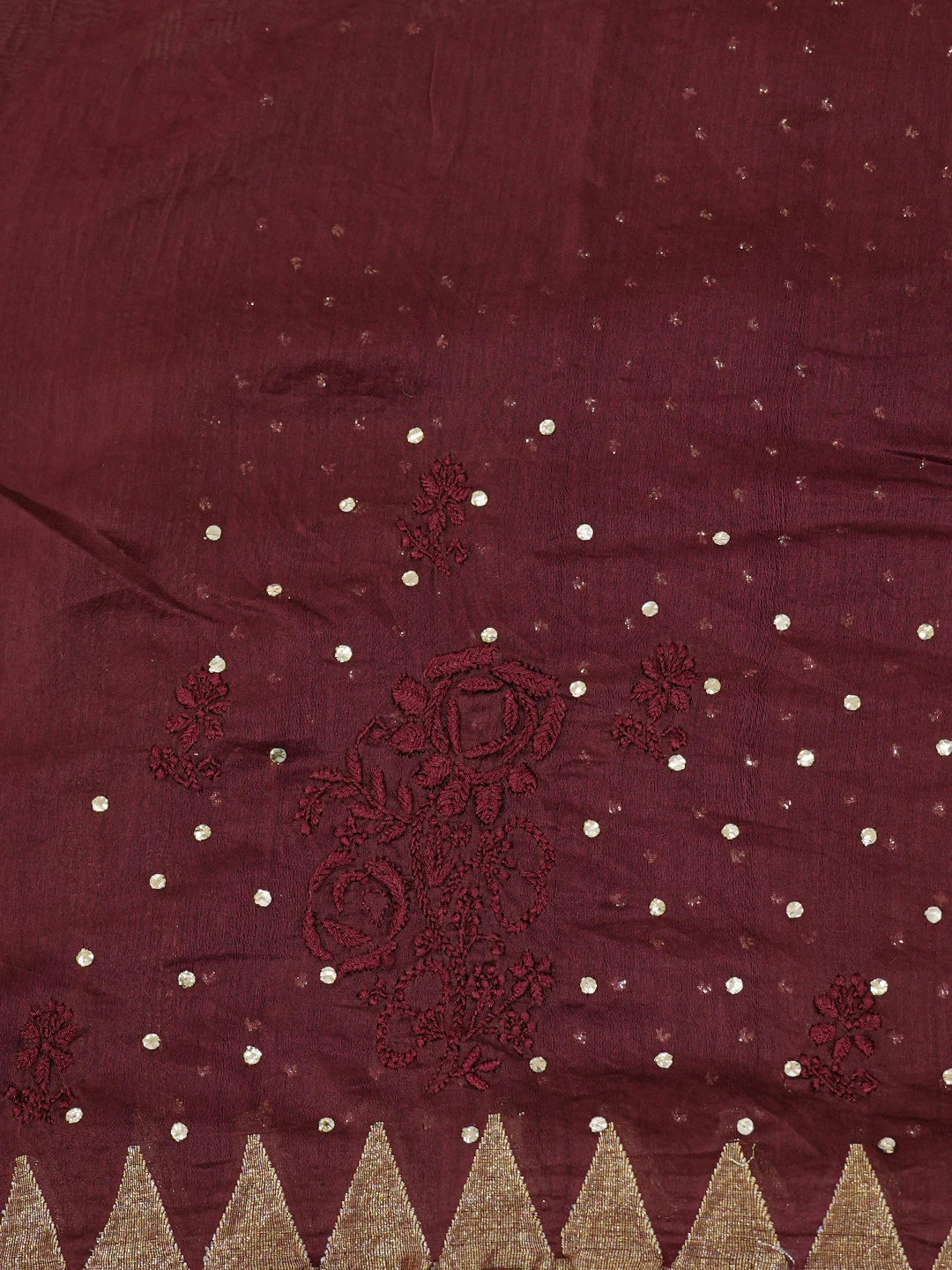 Ada Hand Embroidered Black Bean Brown Chanderi Lucknowi Chikankari Saree/Blouse with Muqaish Work 01A298995