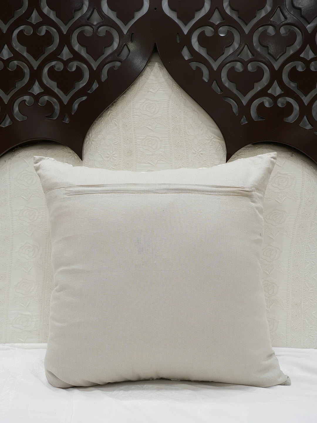 Ada Hand Embroidered Grey Cotton Lucknowi Chikankari Cushion Cover With Muqaish Work A011122
