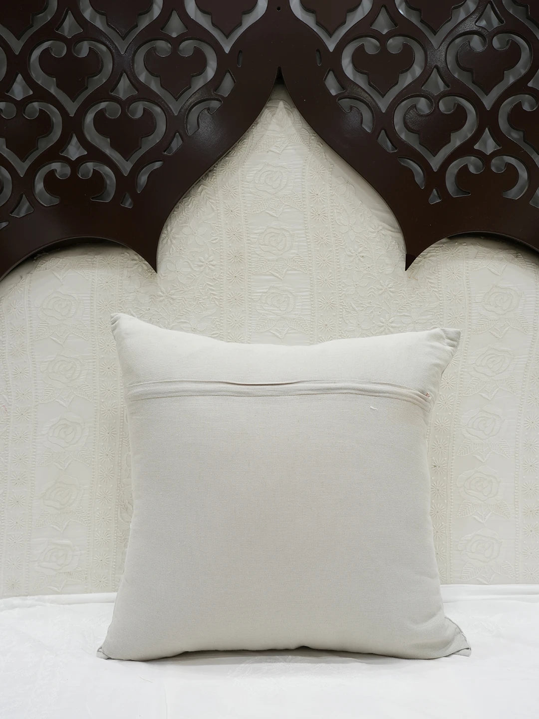 Ada Hand Embroidered Grey Cotton Lucknowi Chikankari Cushion Cover With Muqaish Work A011119