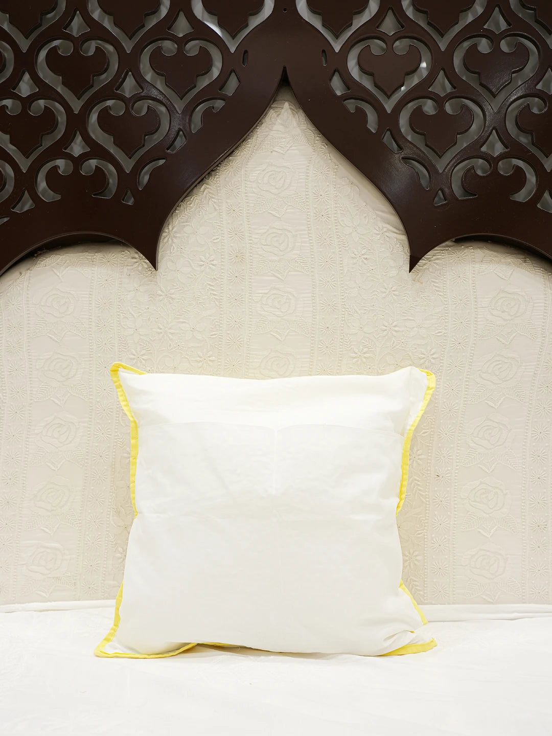 Ada Hand Embroidered White Cotton Lucknowi Chikankari Cushion Cover 01A563072