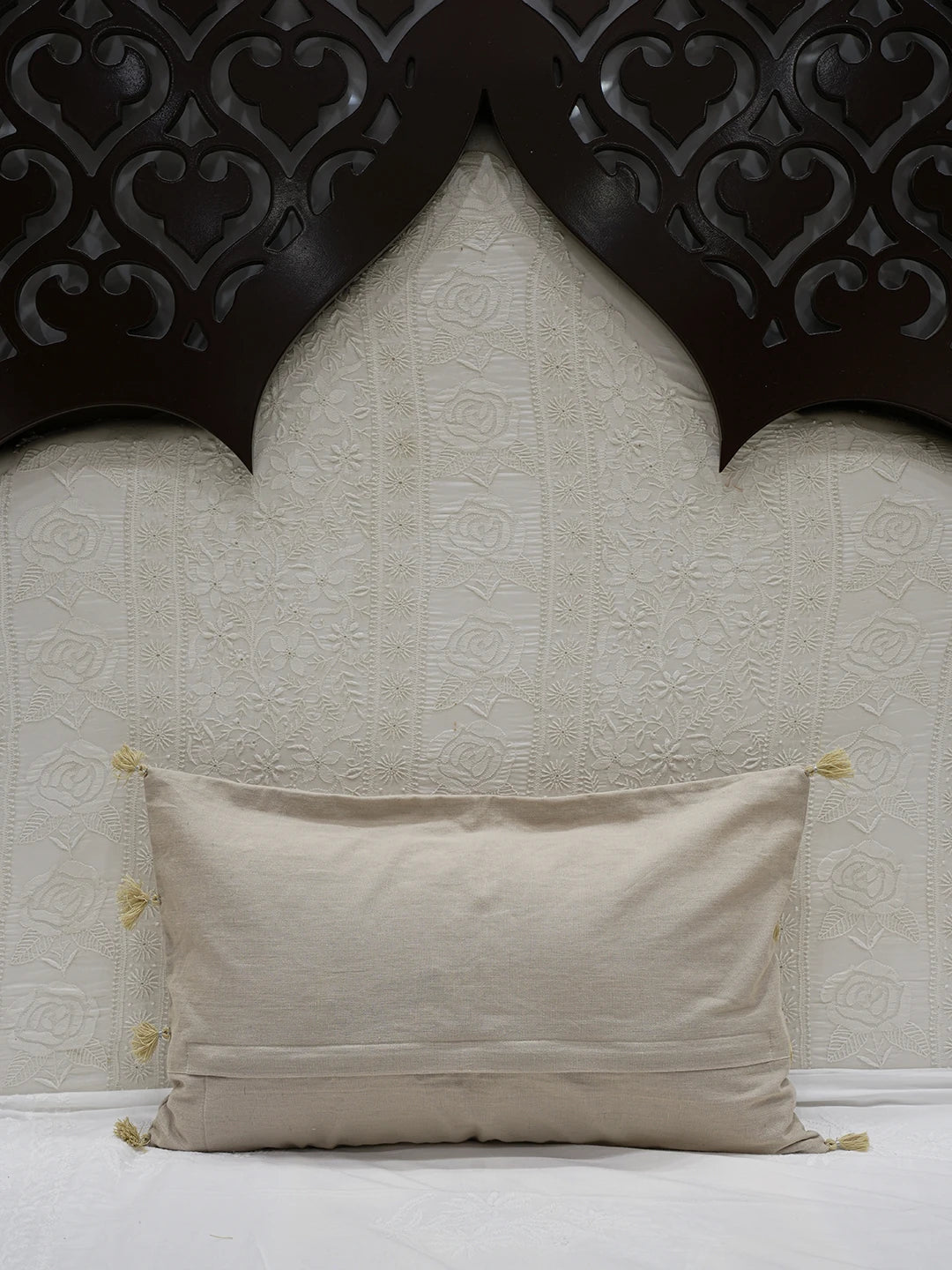 Ada Hand Embroidered Fawn Cotton Lucknowi Chikankari Pillow Cover A011121