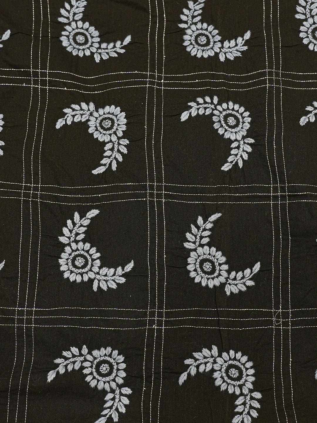 Ada Hand Embroidered Black Cotton Lucknowi Chikankari Cushion Cover With Zari Work 01A452347