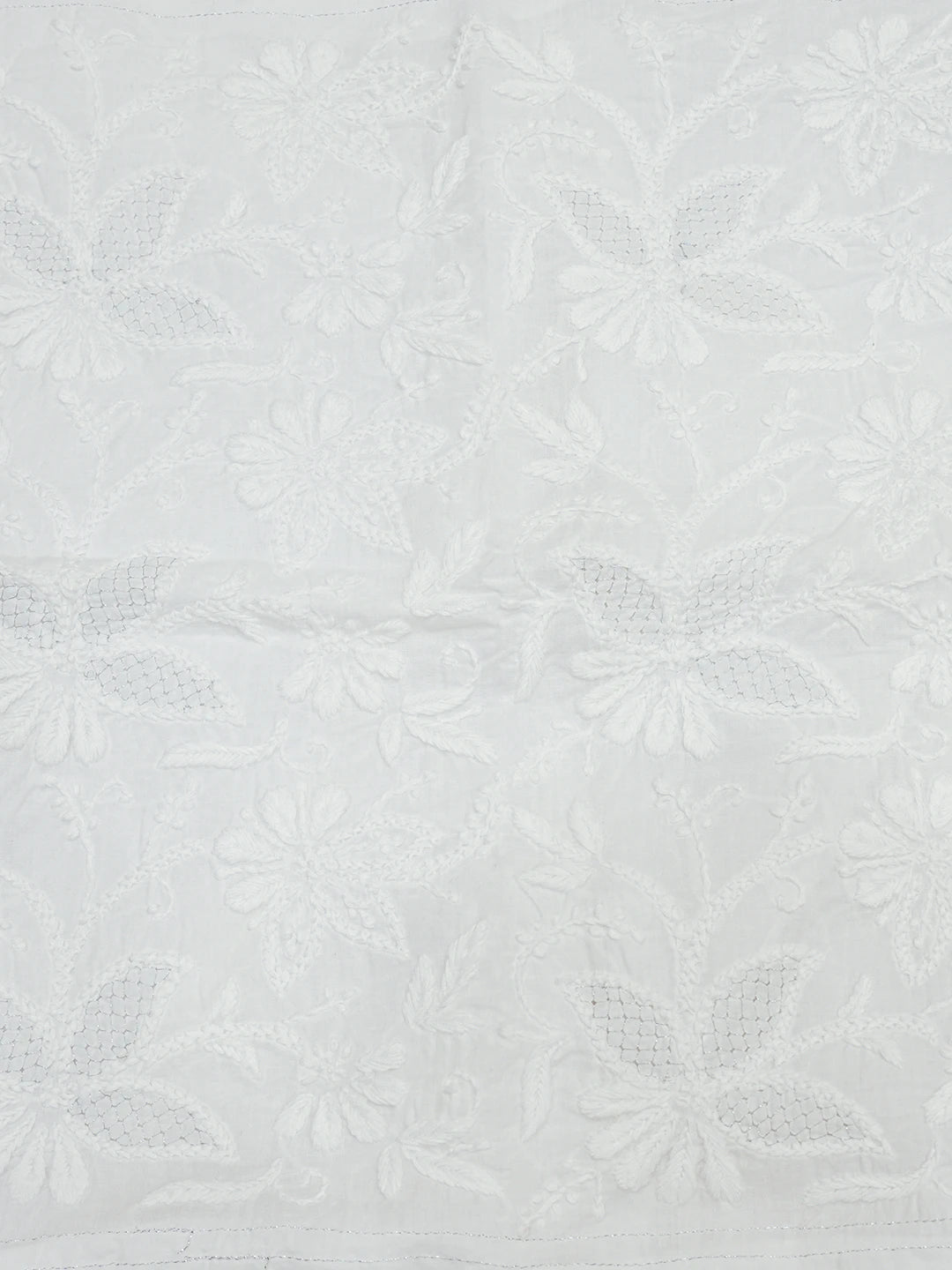 Ada Hand Embroidered White Cotton Lucknowi Chikankari Cushion Cover with Zari Work A011117