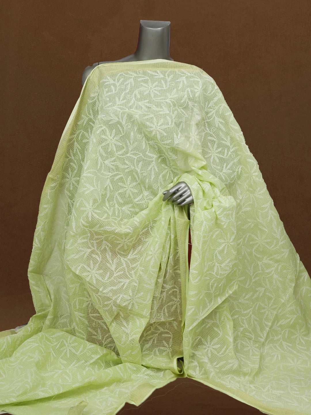 Ada Hand Embroidered Lime Green Kota Lucknowi Chikankari Dupatta 01A610866
