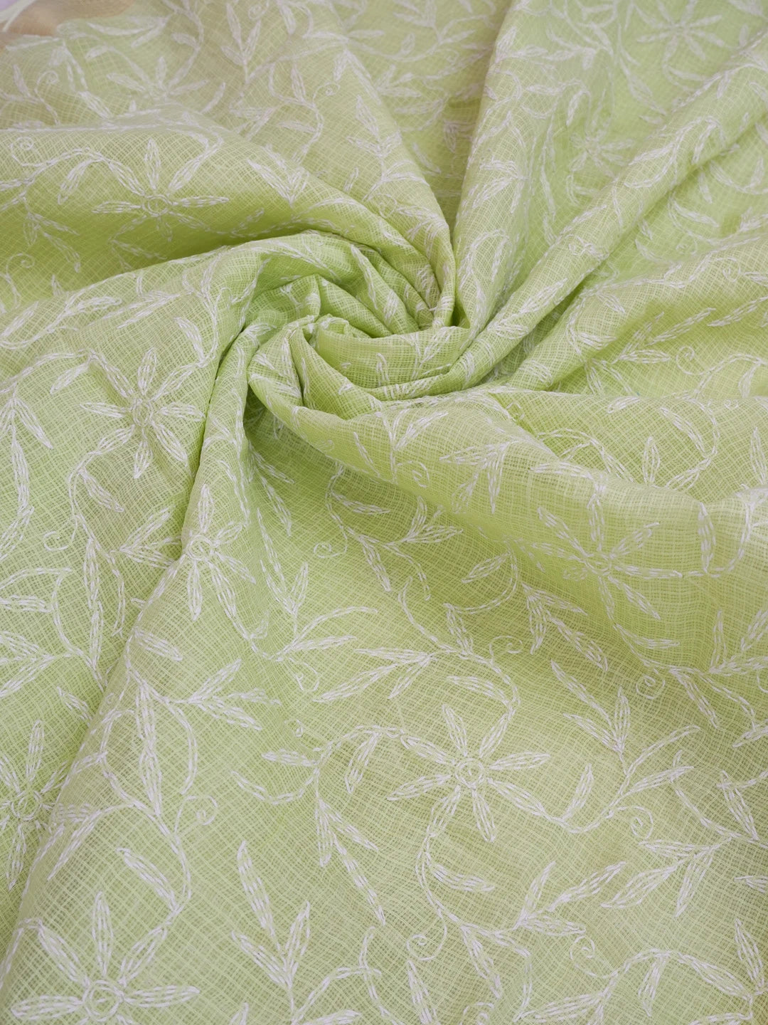 Ada Hand Embroidered Lime Green Kota Lucknowi Chikankari Dupatta 01A610866