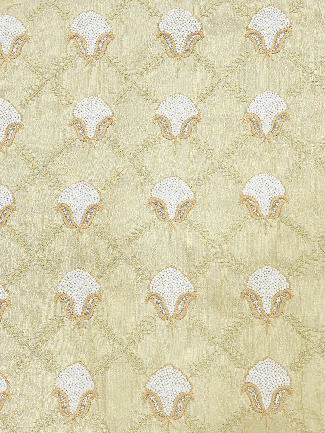 Ada Hand Embroidered Fawn Silk Lucknowi Chikankari Cushion Cover With Pearl Work 01A609903