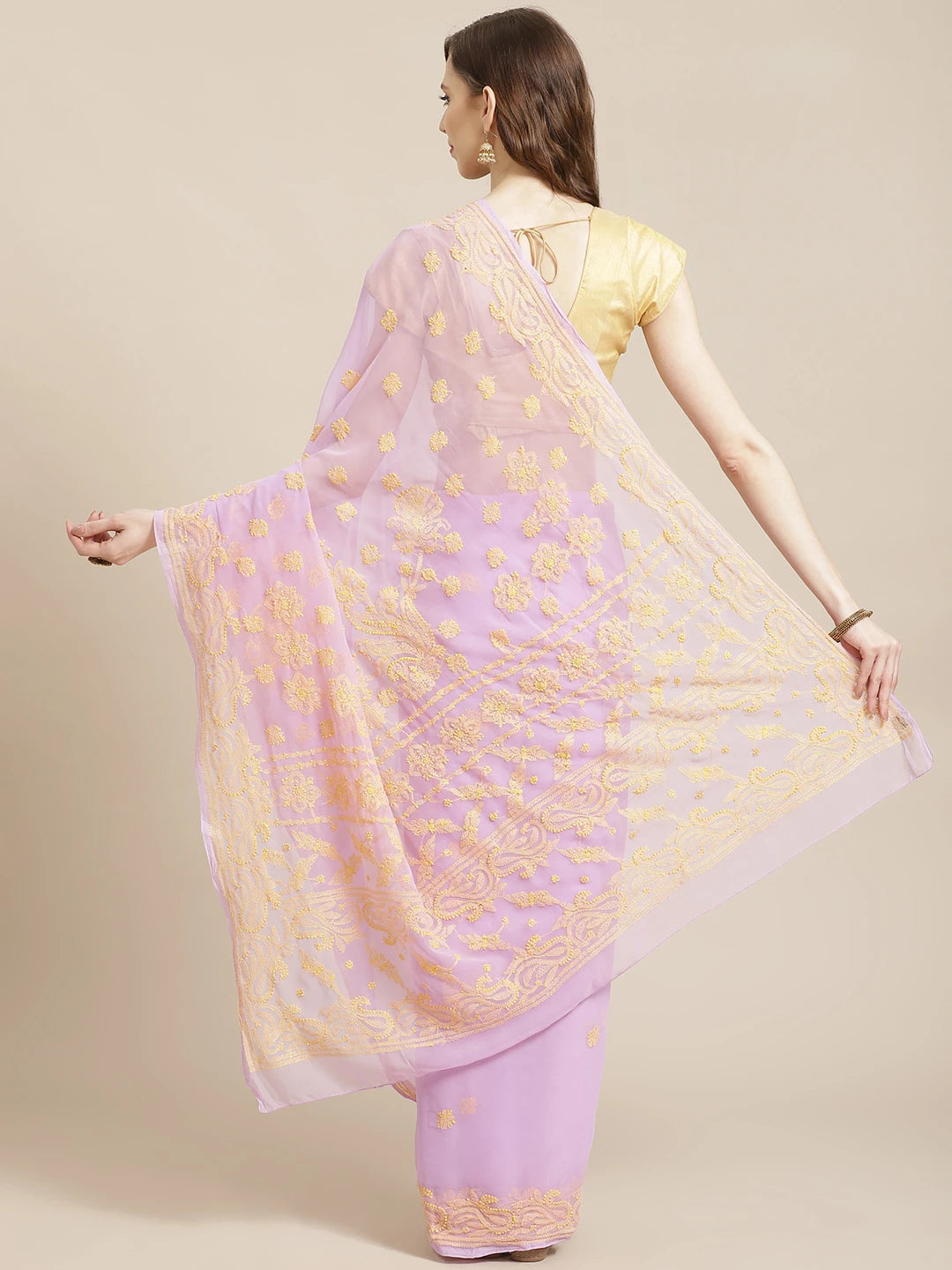 Ada Hand Embroidered Mauve Georgette Lucknowi Chikankari Saree With Blouse A311194