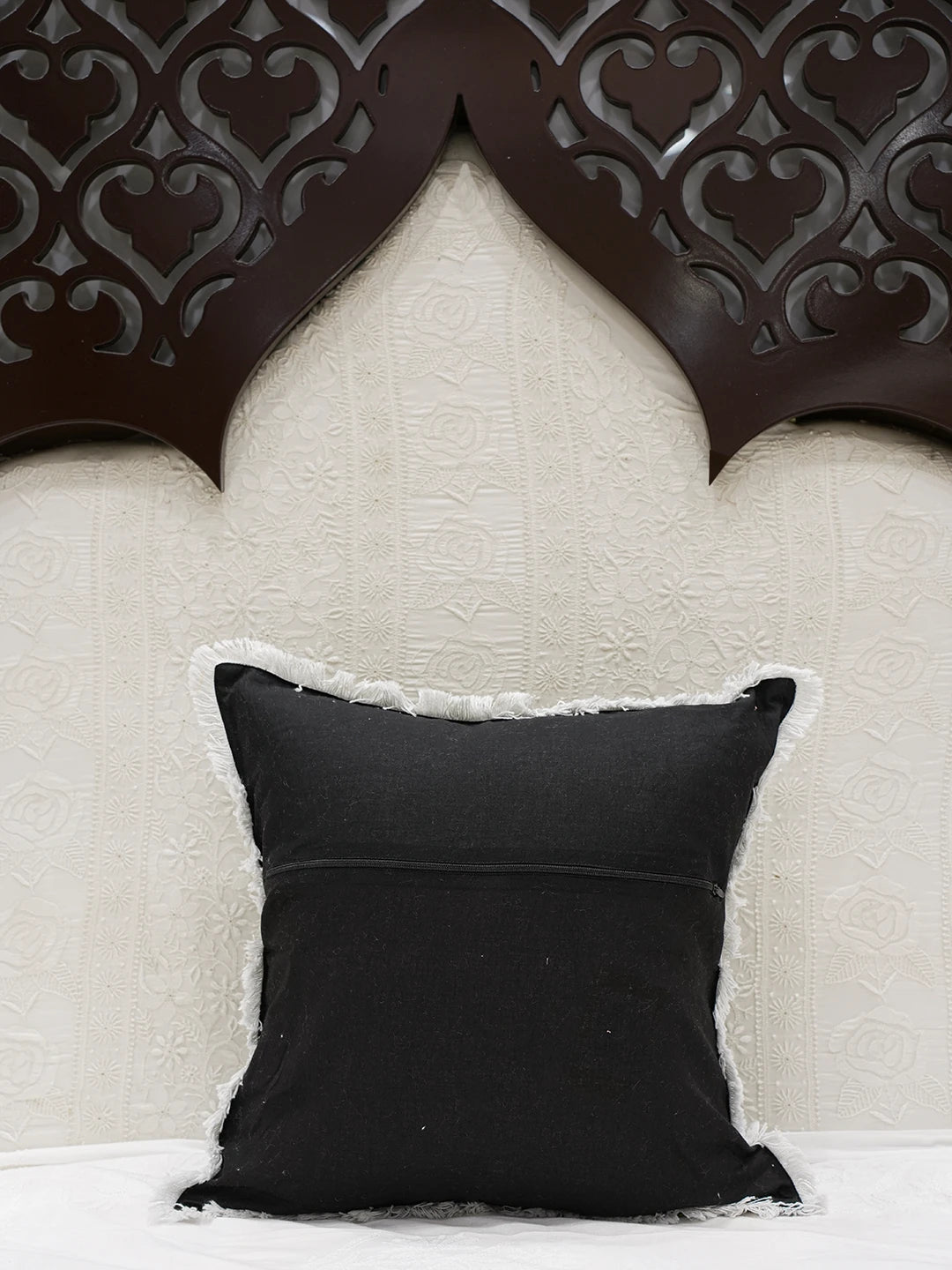 Ada Hand Embroidered Black Cotton Lucknowi Chikankari Cushion Cover 01A526007