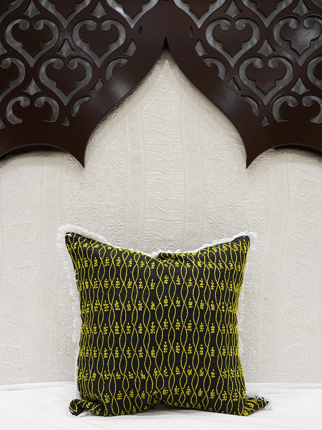 Ada Hand Embroidered Black Cotton Lucknowi Chikankari Cushion Cover 01A526007