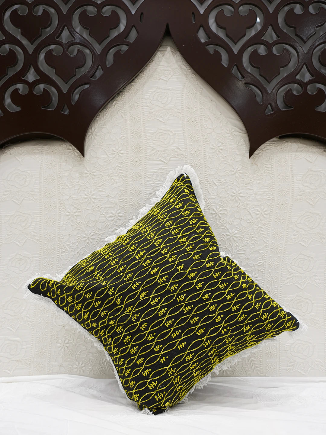 Ada Hand Embroidered Black Cotton Lucknowi Chikankari Cushion Cover 01A526007