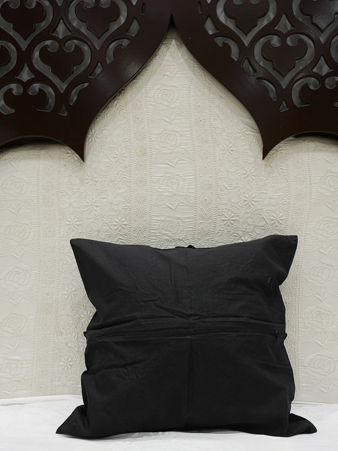 Ada Hand Embroidered Black Cotton Lucknowi Chikankari Cushion Cover 01A540356