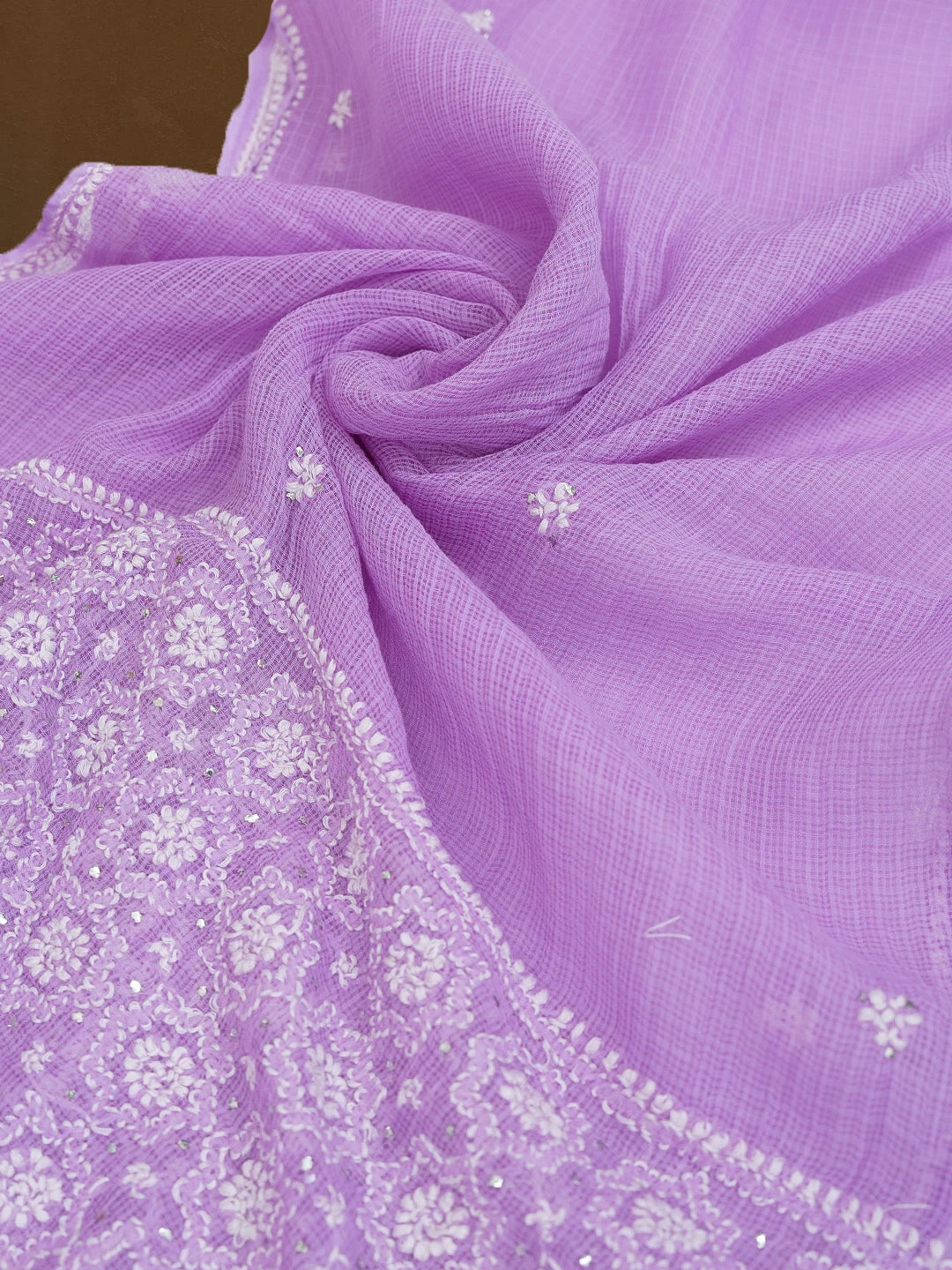 Ada Hand Embroidered Mauve Kota Lucknowi Chikankari Dupatta With Muqaish Work 01A592207