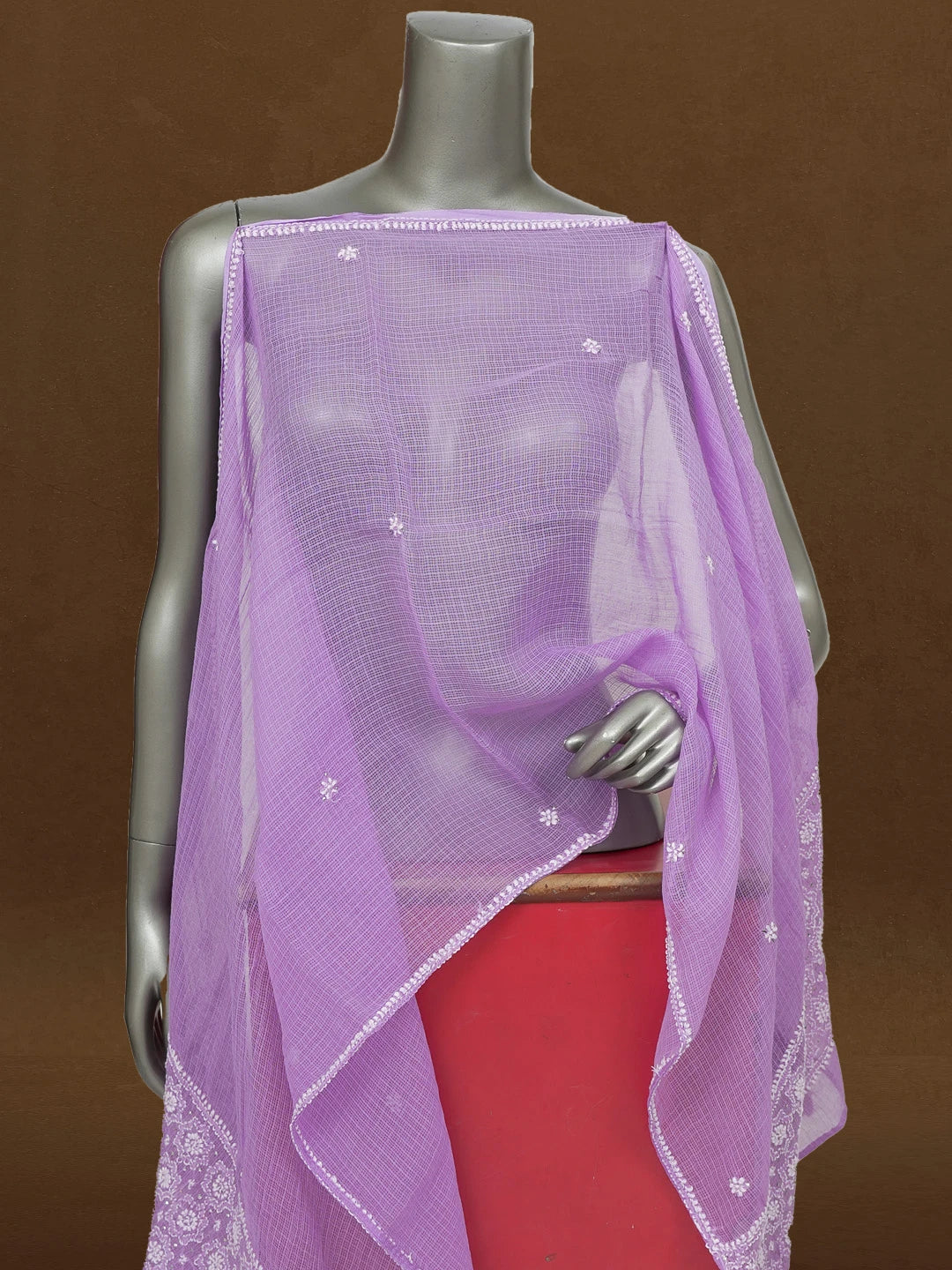 Ada Hand Embroidered Mauve Kota Lucknowi Chikankari Dupatta With Muqaish Work 01A592207