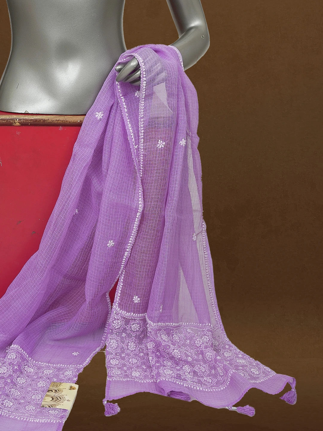 Ada Hand Embroidered Mauve Kota Lucknowi Chikankari Dupatta With Muqaish Work 01A592207