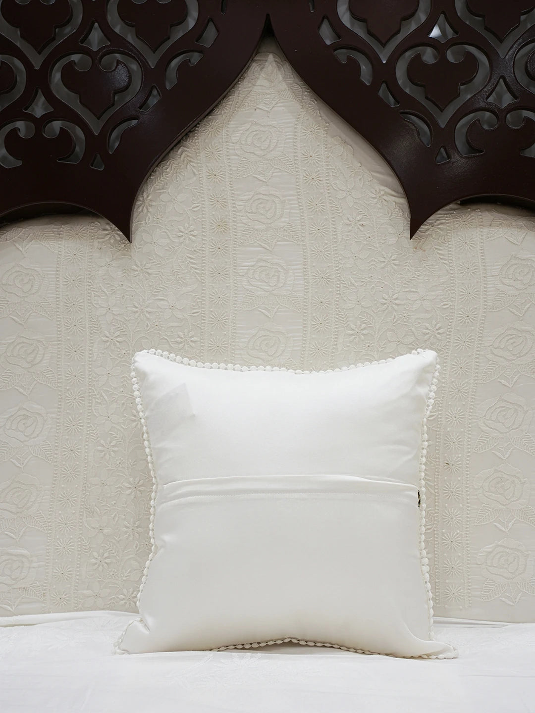 Ada Hand Embroidered White Silk Lucknowi Chikankari Cushion Cover 01A151380