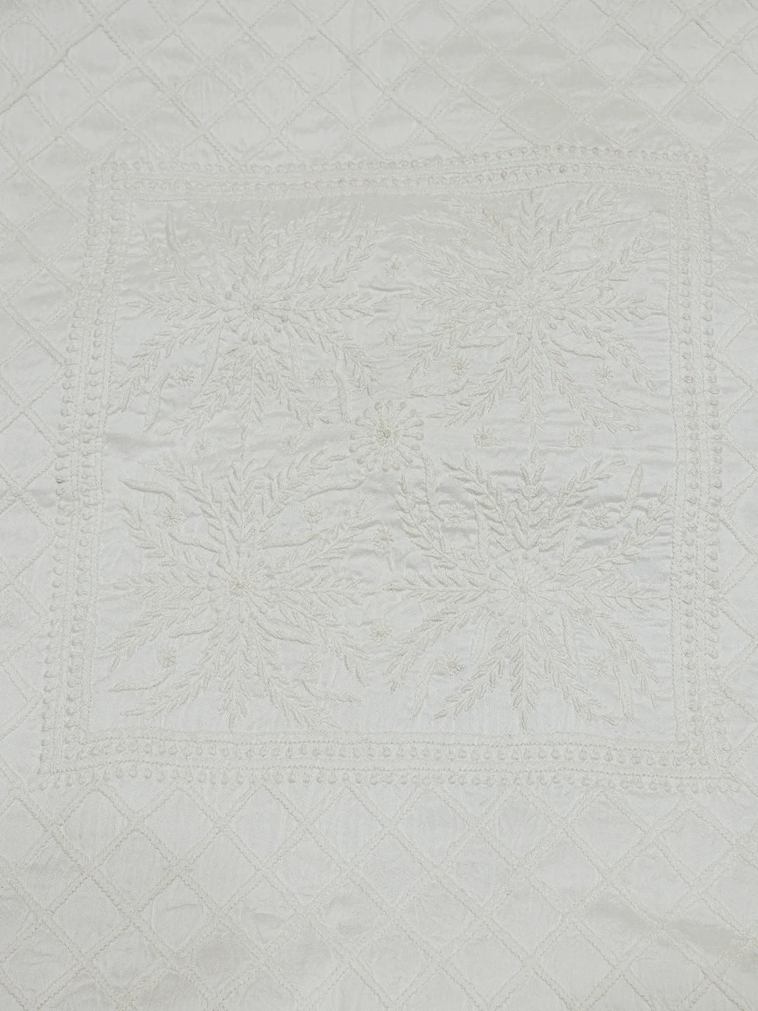 Ada Hand Embroidered White Silk Lucknowi Chikankari Cushion Cover 01A151380