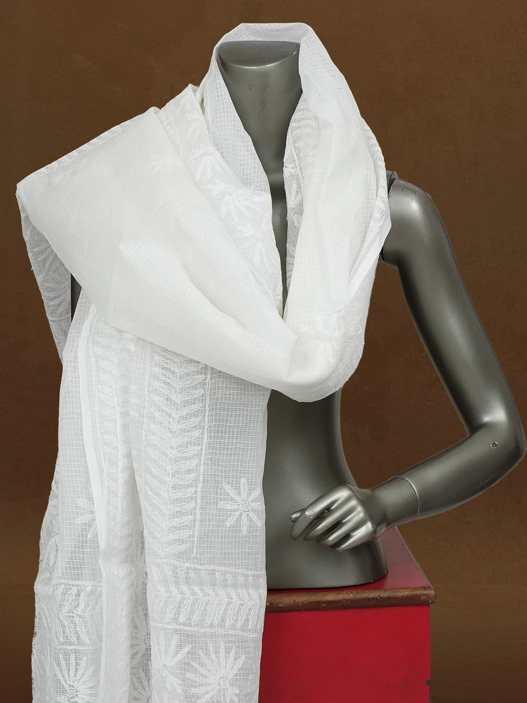 Ada Hand Embroidered White Kota Lucknowi Chikankari Dupatta 01A612247