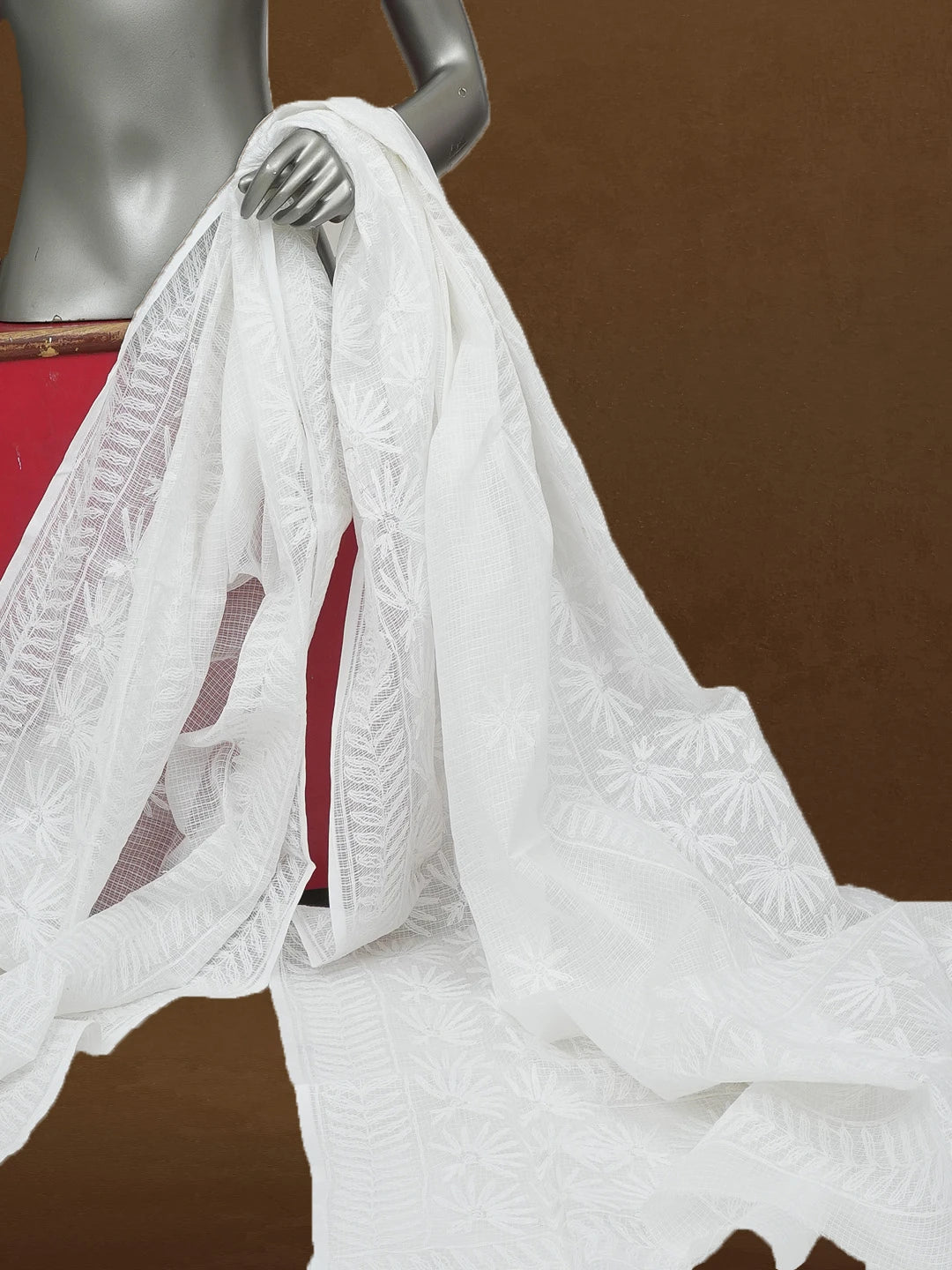 Ada Hand Embroidered White Kota Lucknowi Chikankari Dupatta 01A612247