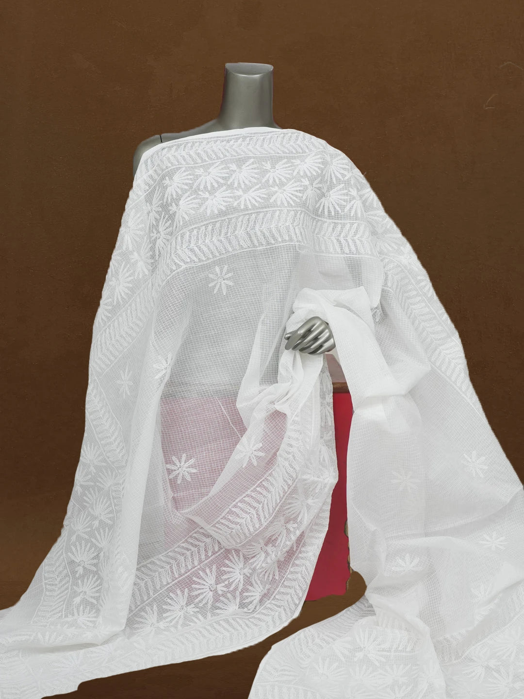 Ada Hand Embroidered White Kota Lucknowi Chikankari Dupatta 01A612247