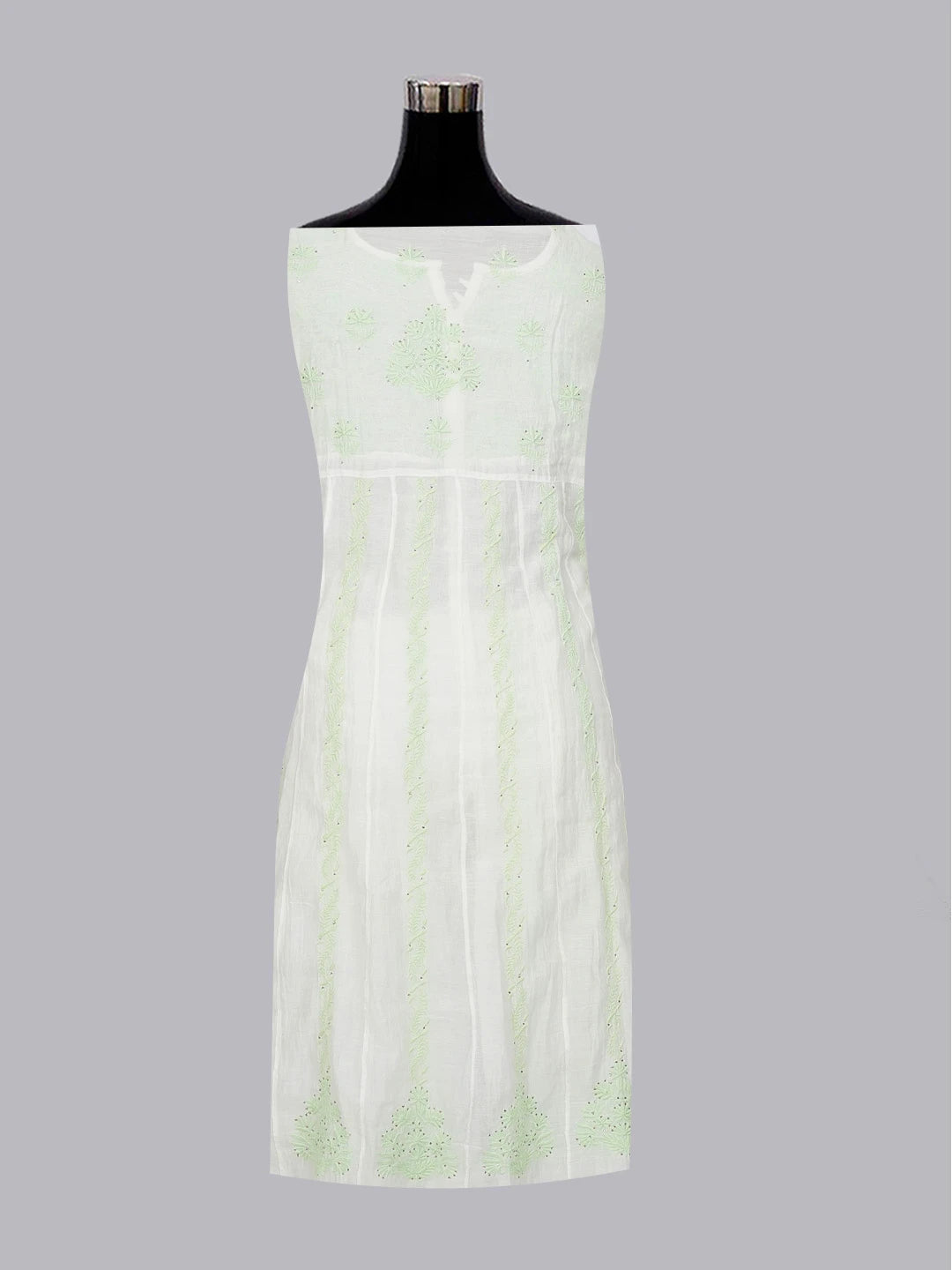 Ada Hand Embroidered White Chanderi Lucknowi Chikankari Semi-Stitched Anarkali Kurta Dupatta Set with Mukaish/Muqaish Work 01A395831