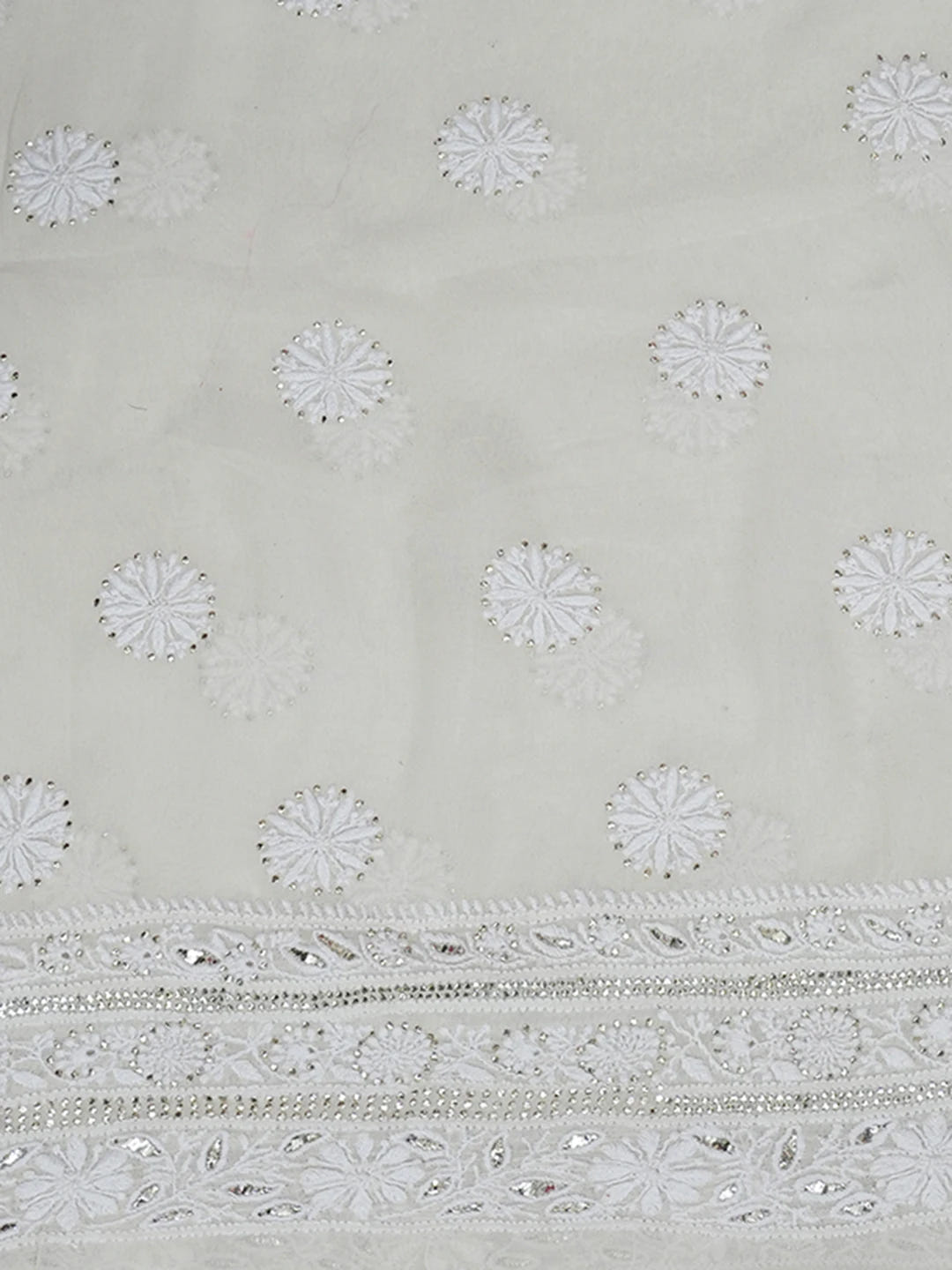 Ada Hand Embroidered Alabaster White Pure Georgette Lucknowi Chikankari Unstitched Kurta Dupatta Set With Muqaish Work 01A197036