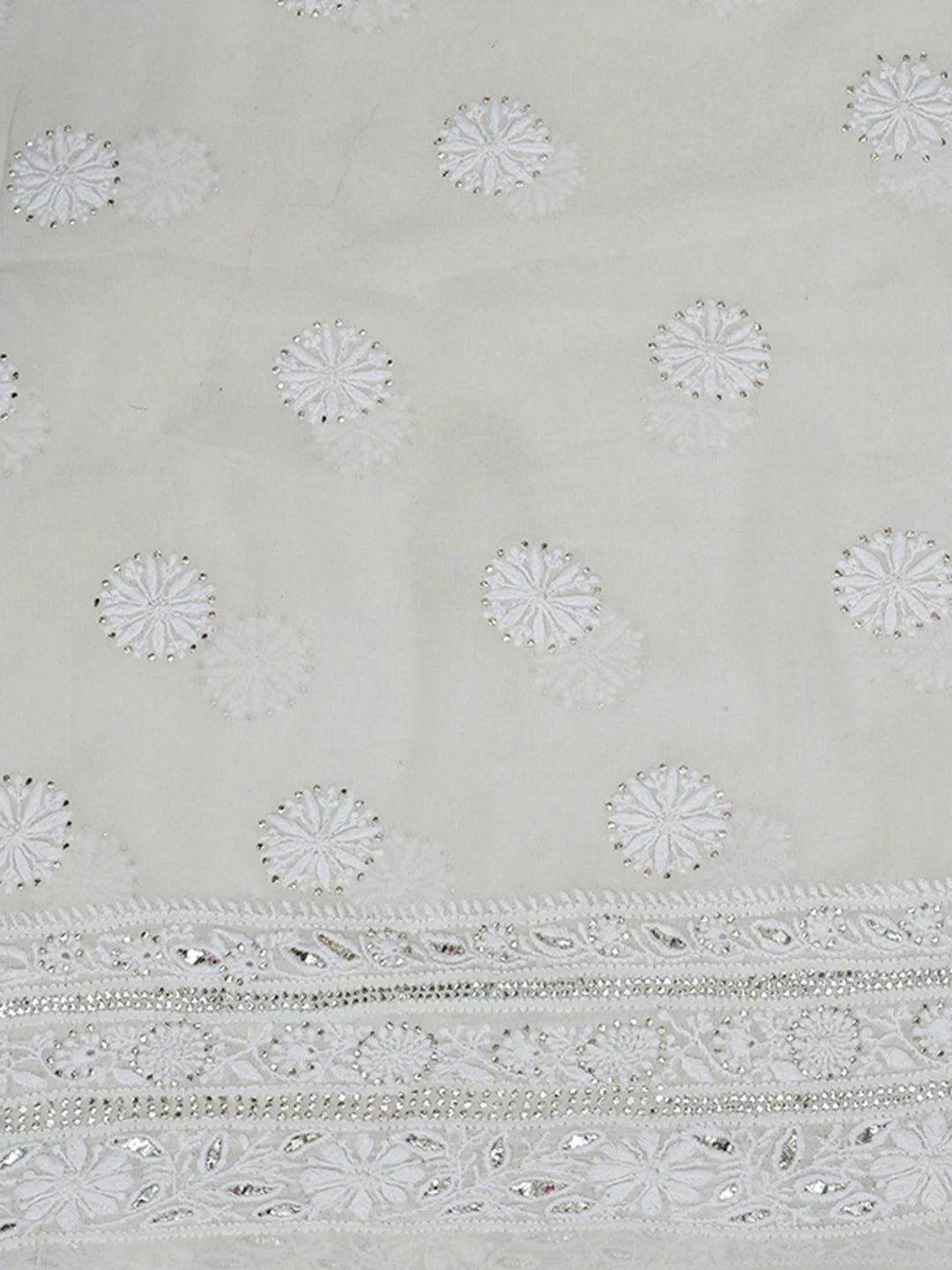 Ada Hand Embroidered Alabaster White Pure Georgette Lucknowi Chikankari Unstitched Kurta Dupatta Set With Muqaish Work 01A197036